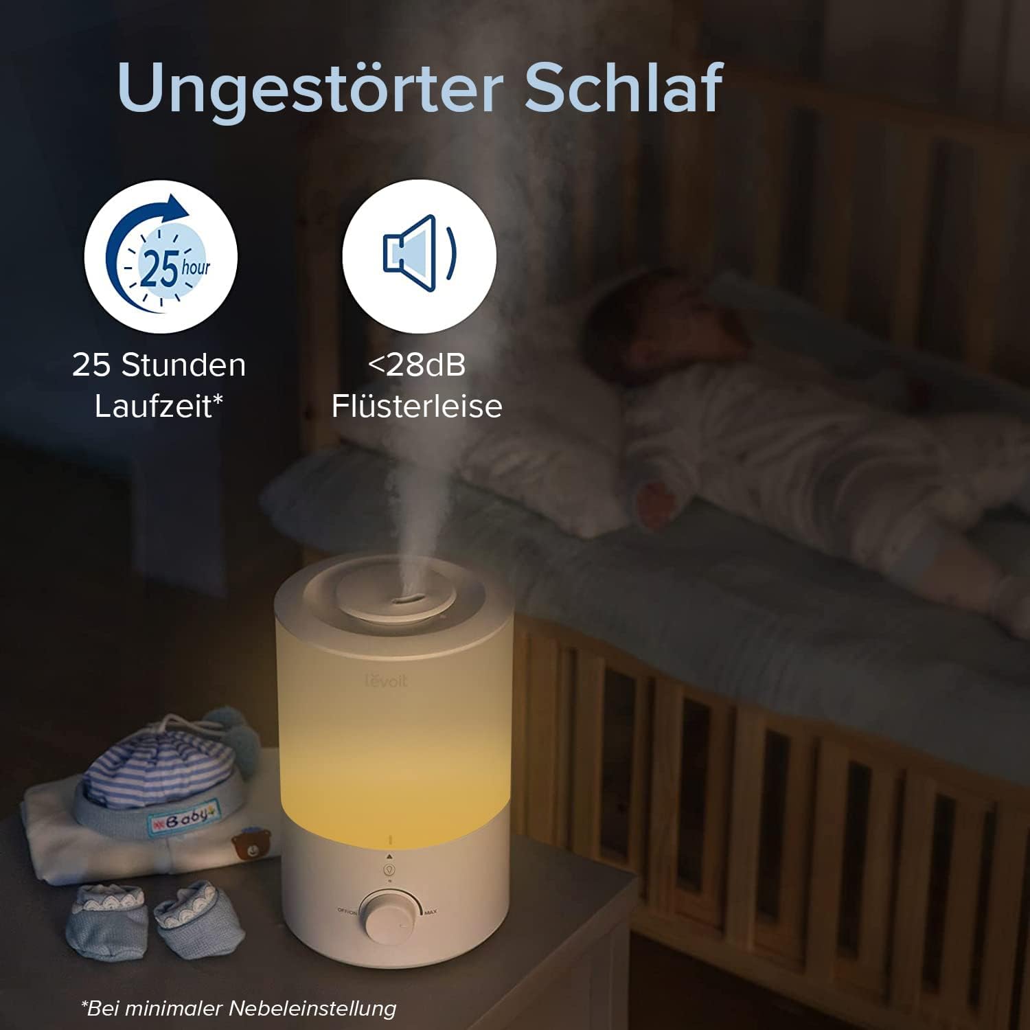 Levoit Dual 150 Luftbefeuchter | 25 Stunden Laufzeit, flüsterleise <28dB, ideal für Schlafzimmer und Babyzimmer.