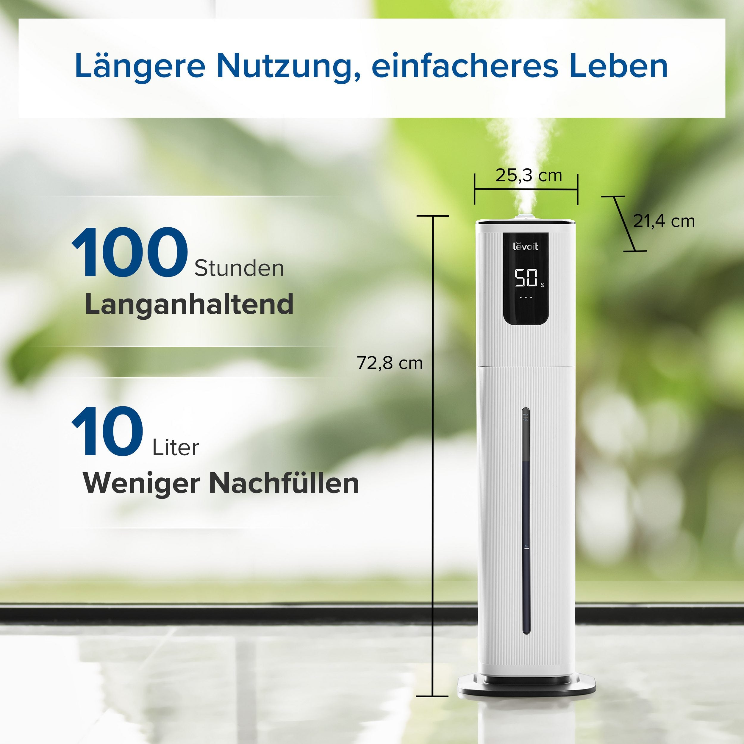 Levoit OasisMist 1000S Luftbefeuchter mit 100 Stunden Laufzeit, 10 Liter Wassertank und weniger Nachfüllen