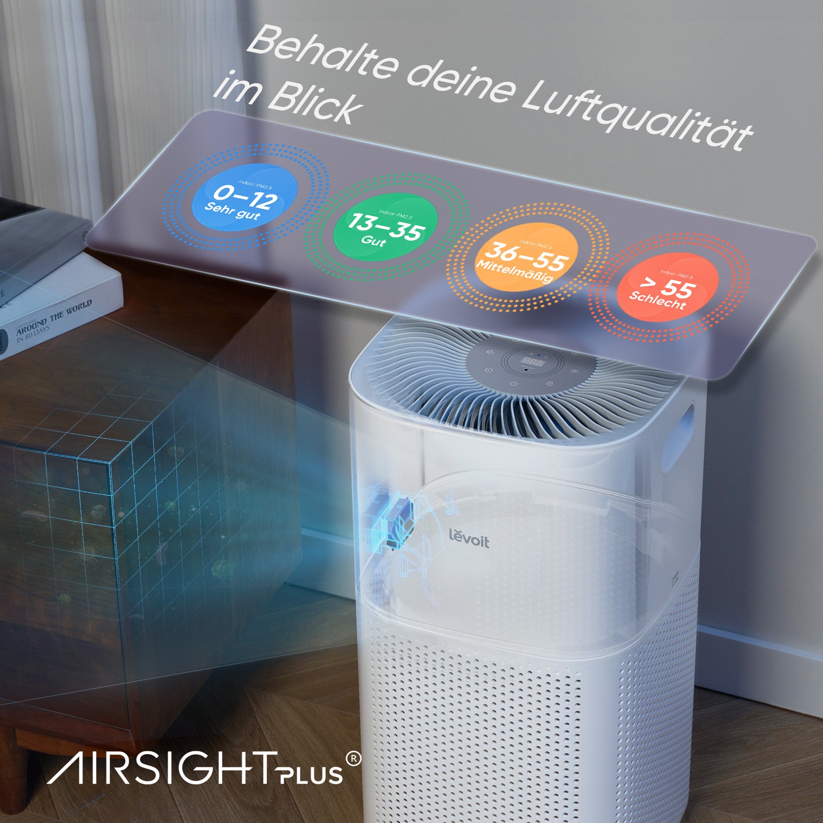 Levoit Core 600S Luftreiniger mit AIRSIGHT+ Technologie zur Anzeige der Luftqualität