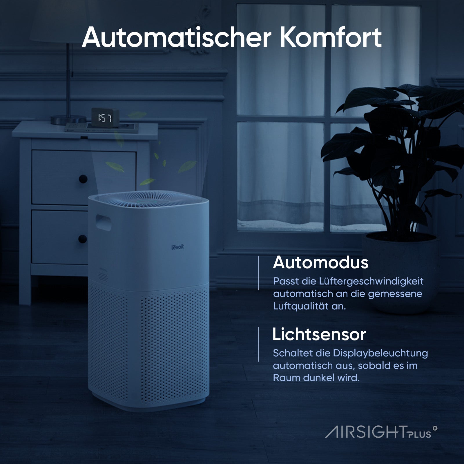 Levoit Core 600S Luftreiniger mit Automodus und Lichtsensor für automatisch angepasste Lüftergeschwindigkeit