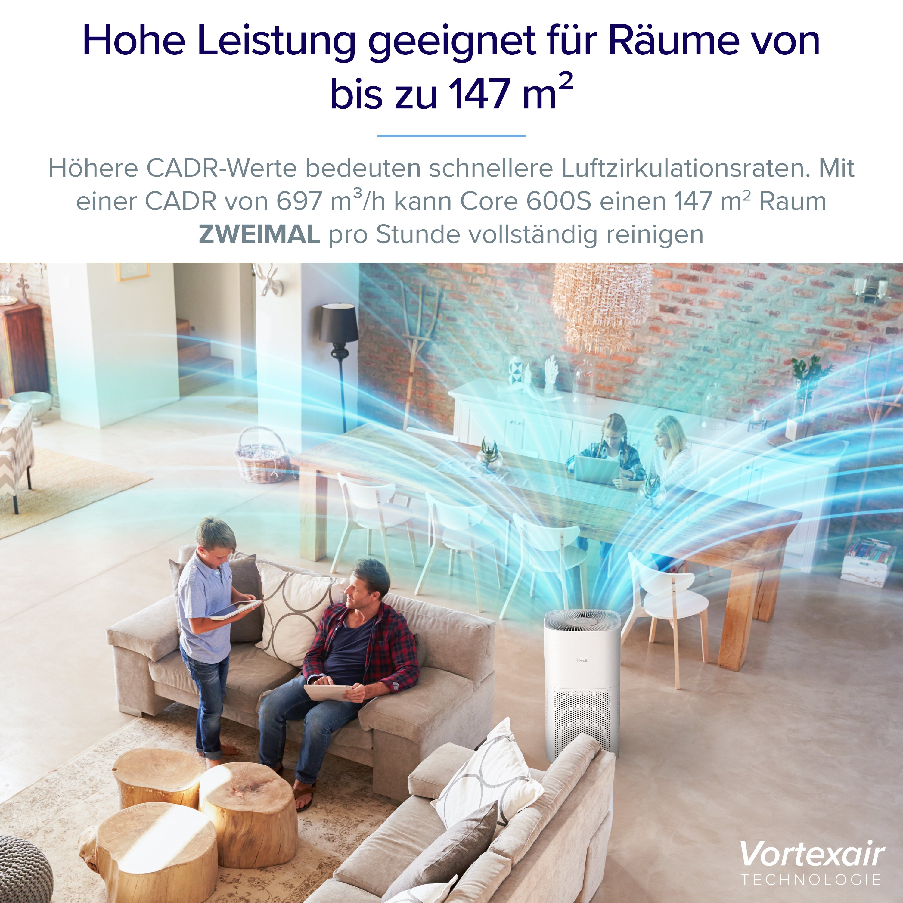 Levoit Core 600S Luftreiniger mit 697 CADR für große Räume bis 147㎡.