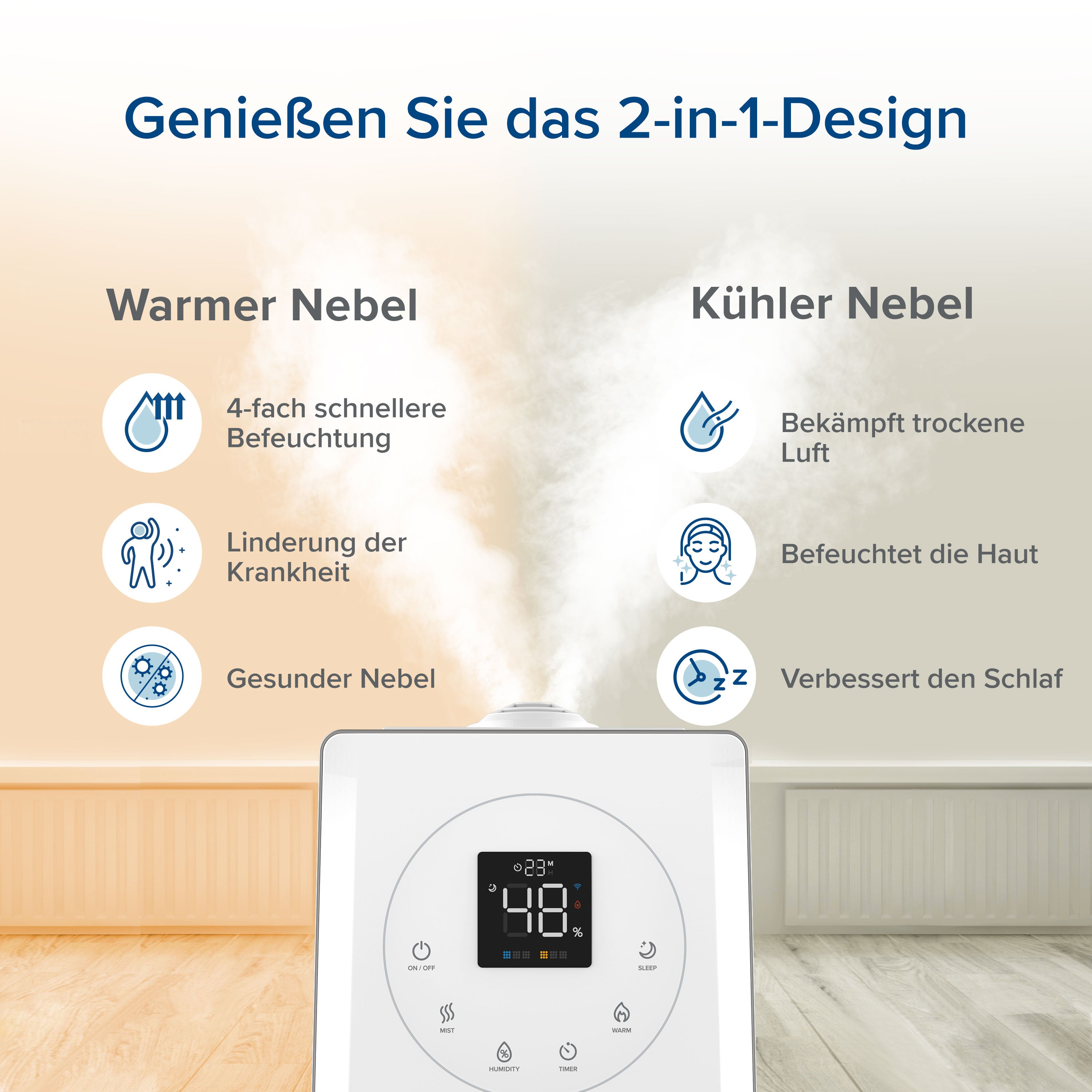 Levoit LV600S Luftbefeuchter mit 2-in-1 Design für warmen und kühlen Nebel.