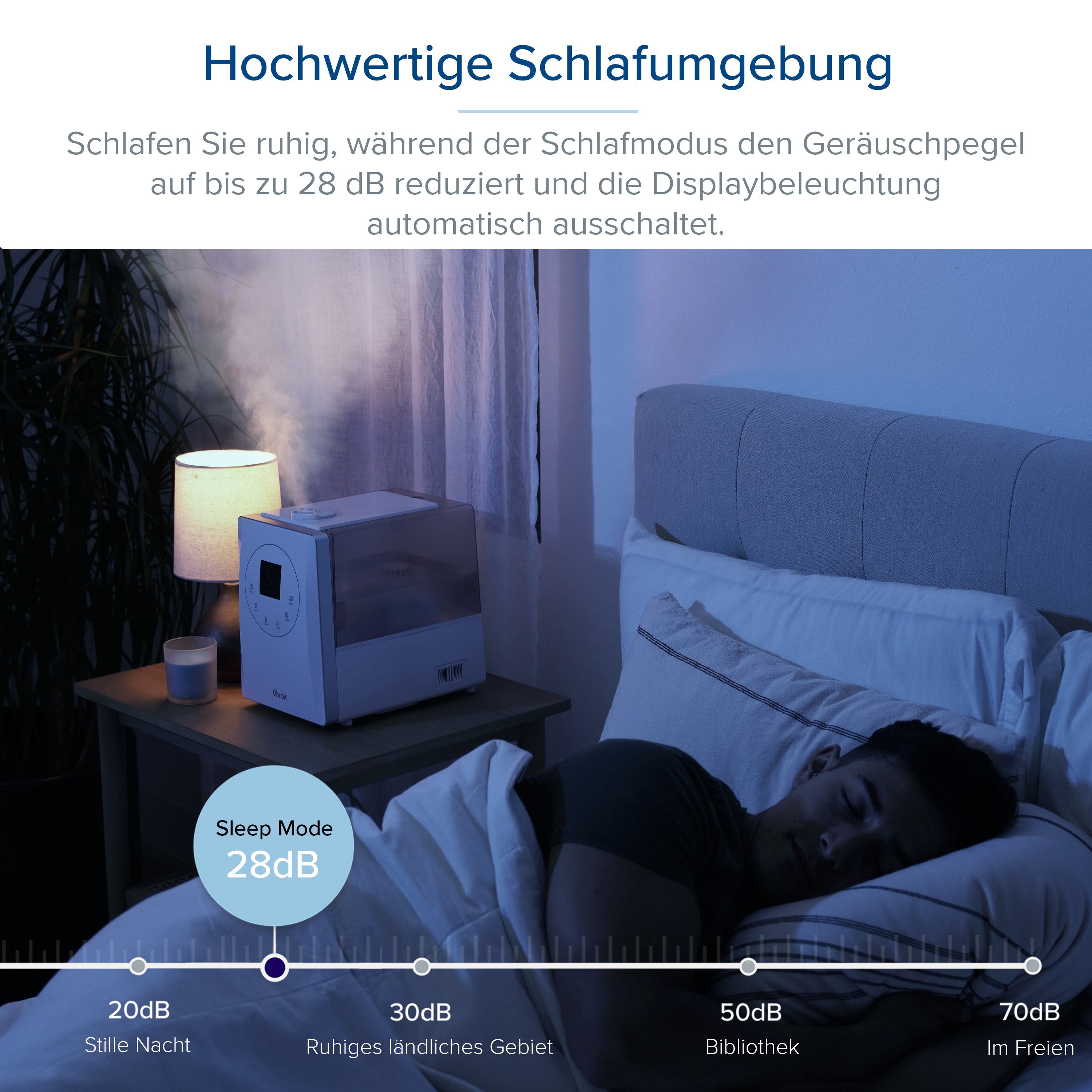 Levoit LV600S Luftbefeuchter im Schlafmodus mit leisem Betrieb 28dB für ruhige Nacht