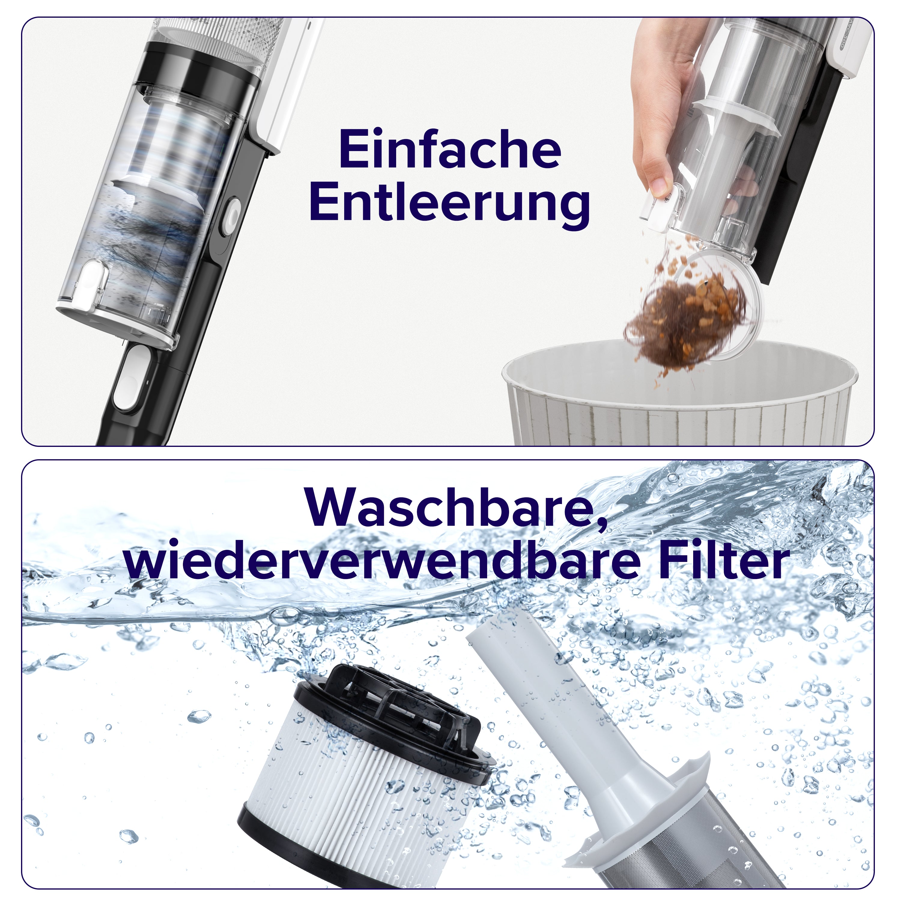 Levoit LVAC-200 Akku Staubsauger mit einfacher Entleerung und waschbaren Filtern.