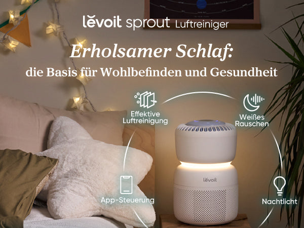 Levoit Sprout Luftreiniger mit effektiver Luftreinigung, App-Steuerung, weißem Rauschen und Nachtlicht für besseren Schlaf.