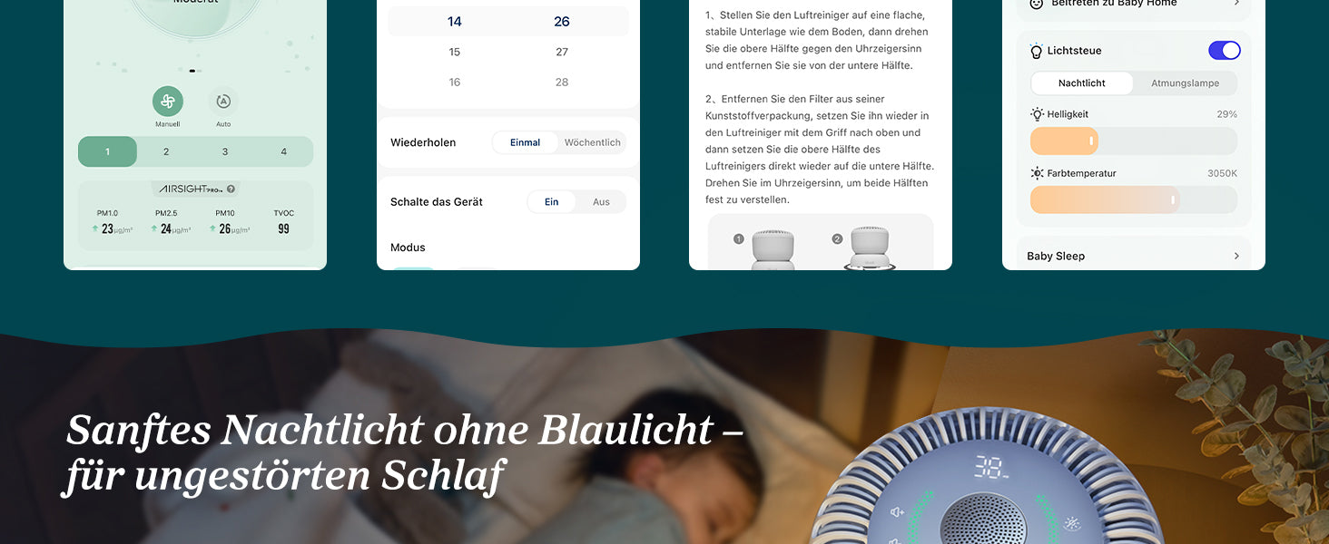 Levoit Sprout Luftreiniger - Maximale Kontrolle über das Gerät mit der Smartphone-App, inklusive Anpassung des Zeitplans, Filterstatus und Nachtlicht