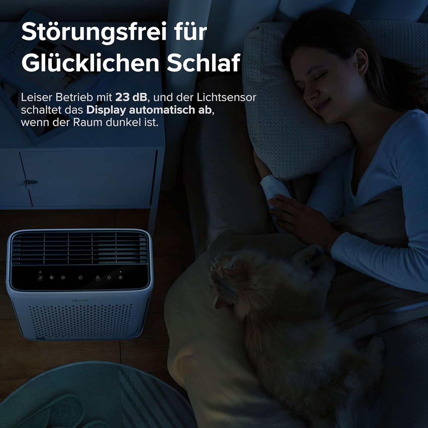 Levoit Vital 100S leiser Luftreiniger fürs Schlafzimmer, ideal für störungsfreien Schlaf.