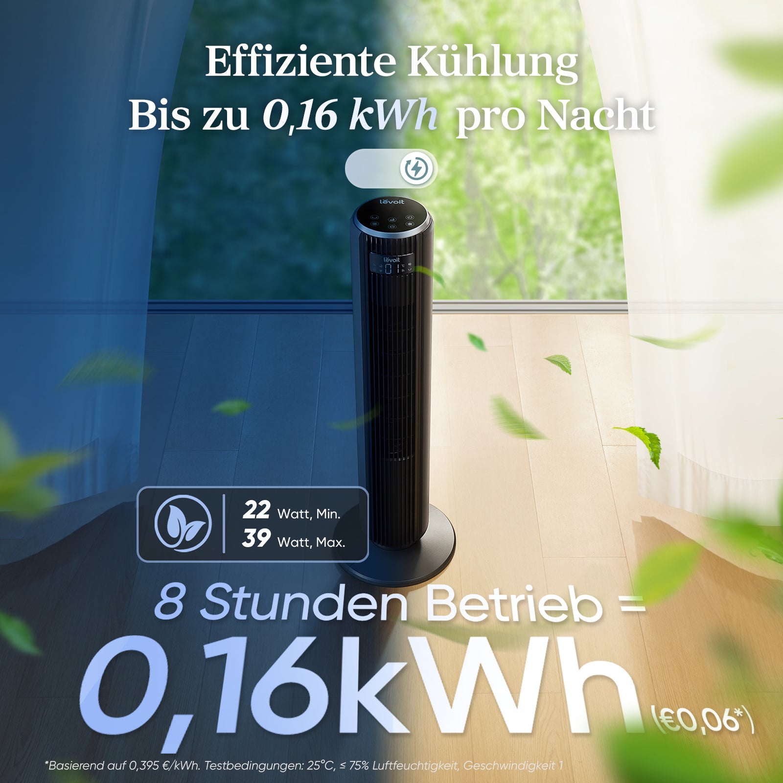 Levoit Turmventilator 36AC – Leiser Säulenventilator mit Schlafmodus & Fernbedienung | Mattgrau