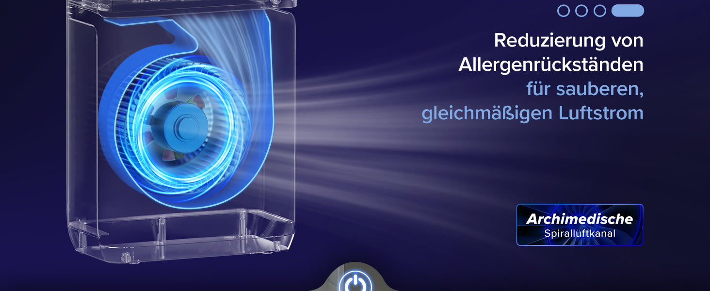 Levoit Luftreiniger mit Archimedischen Spiral-Luftkanal reduziert Allergierückstände für einen gleichmäßigen und sauberen Luftstrom.