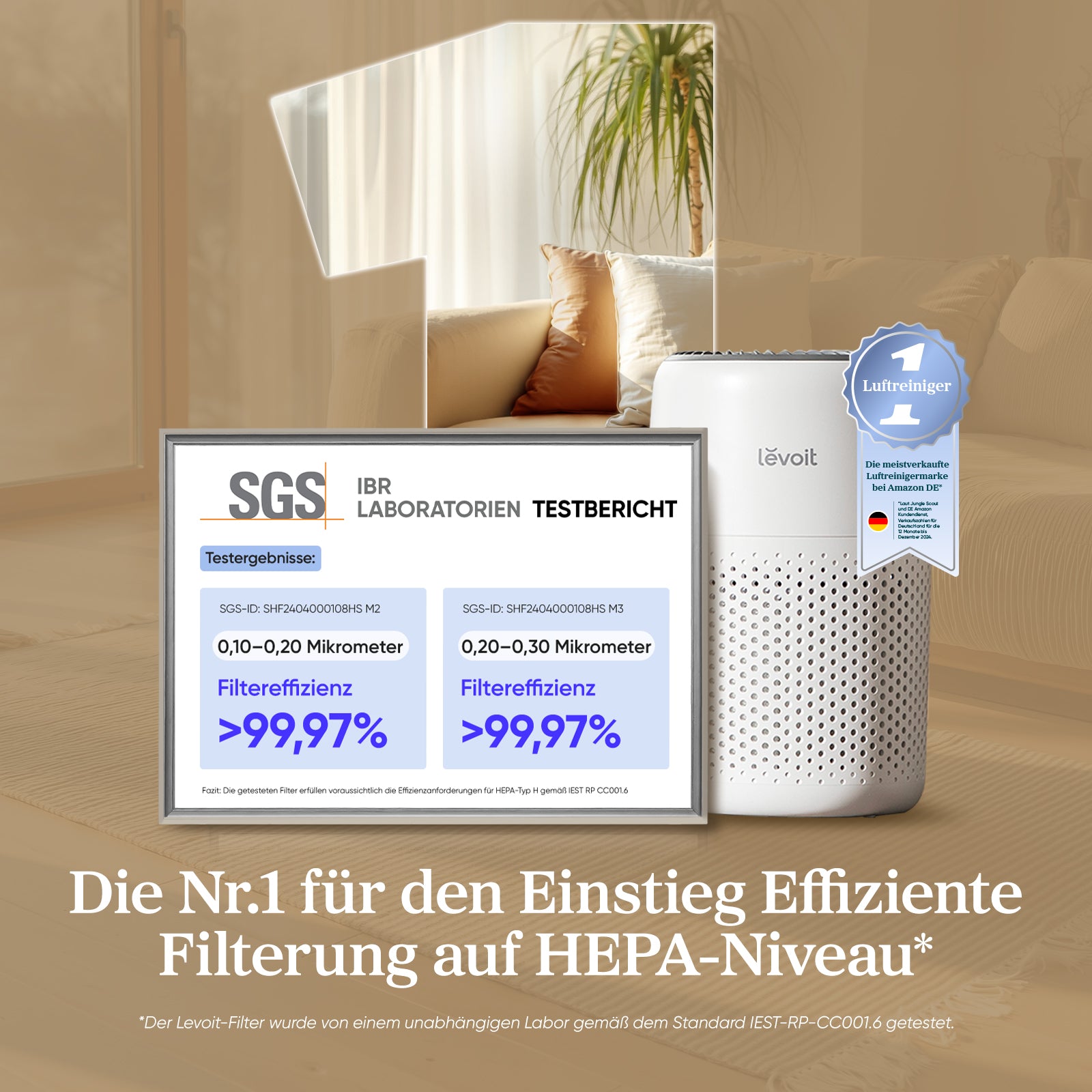 Levoit Luftreiniger mit HEPA-Filtertechnologie, getestet mit 99,97% Filtrationseffizienz, Nr. 1 für den Einstieg in effiziente Luftreinigung