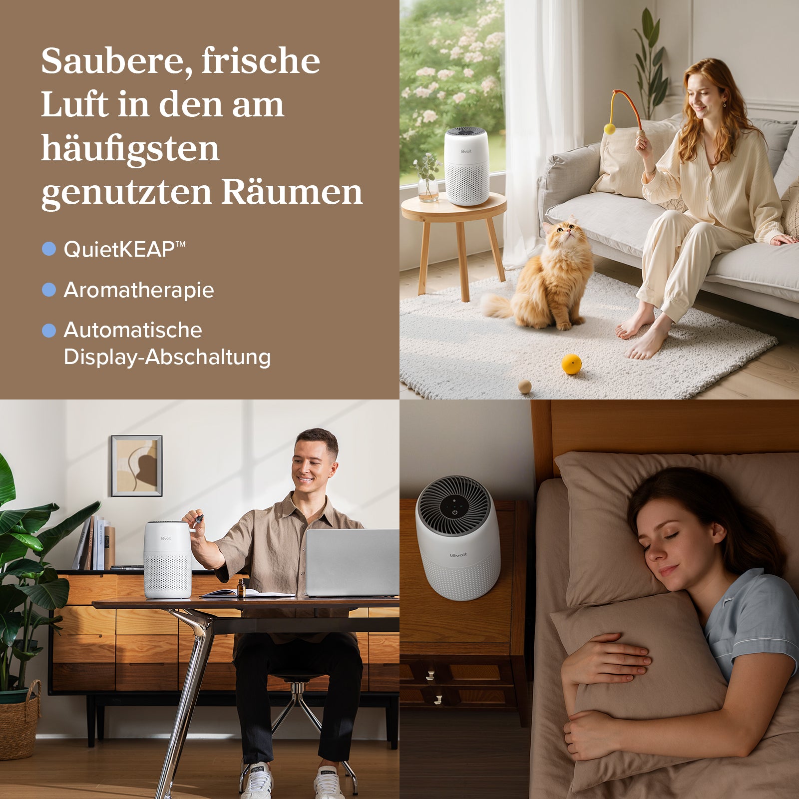 Levoit Core Mini Luftreiniger mit QuietKEAP™, Aromatherapie und automatischer Display-Abschaltung für frische Luft.