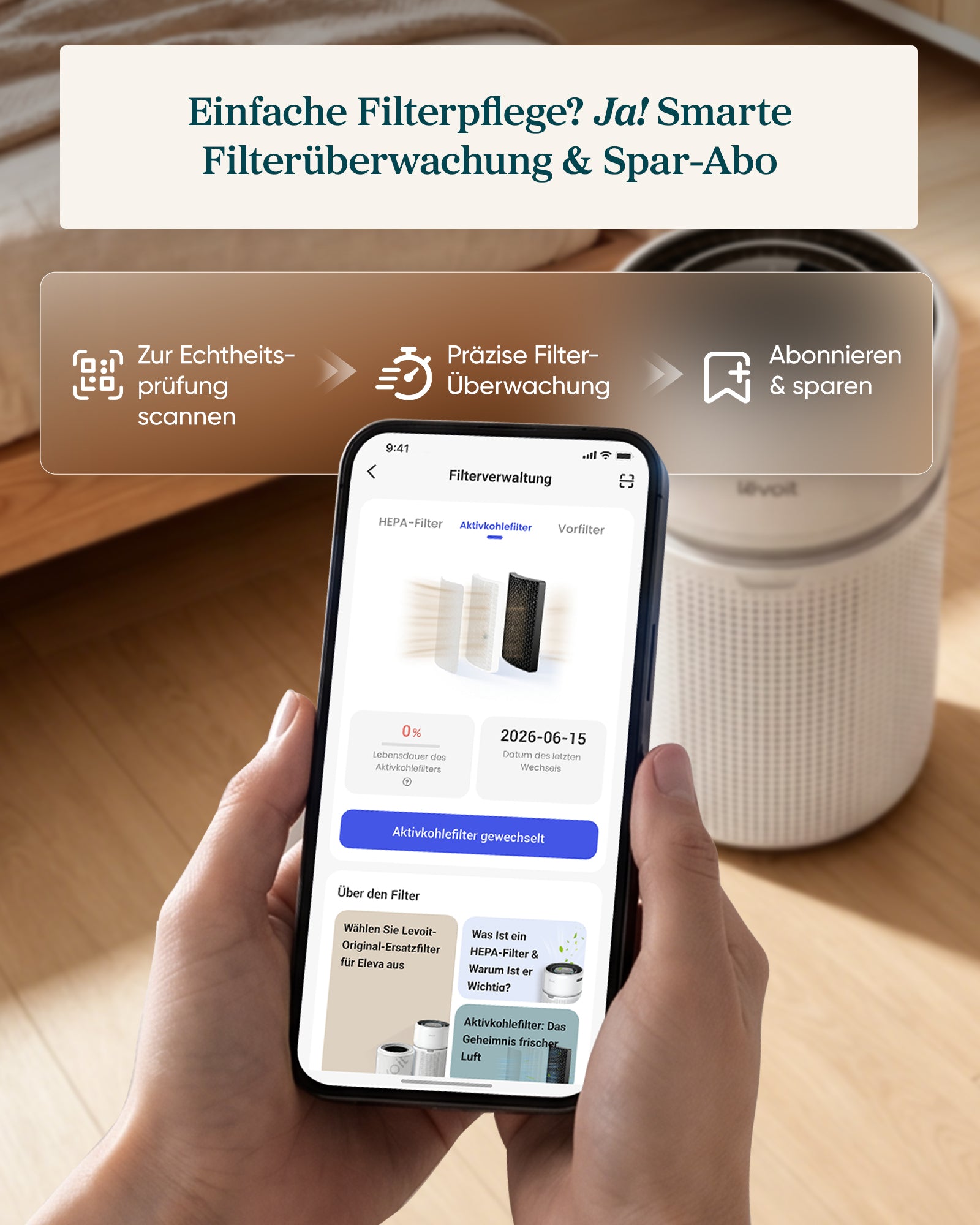Levoit Eleva 300X Luftreiniger Basis-Aktivkohlefilter