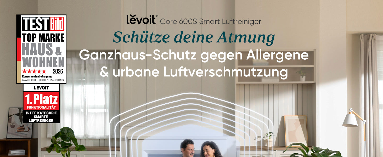 Levoit Core 600S Luftreiniger mit HEPA-Filter, PM2.5 Anzeige, Smart-Steuerung, für Räume bis 147㎡, leise und effektiv.